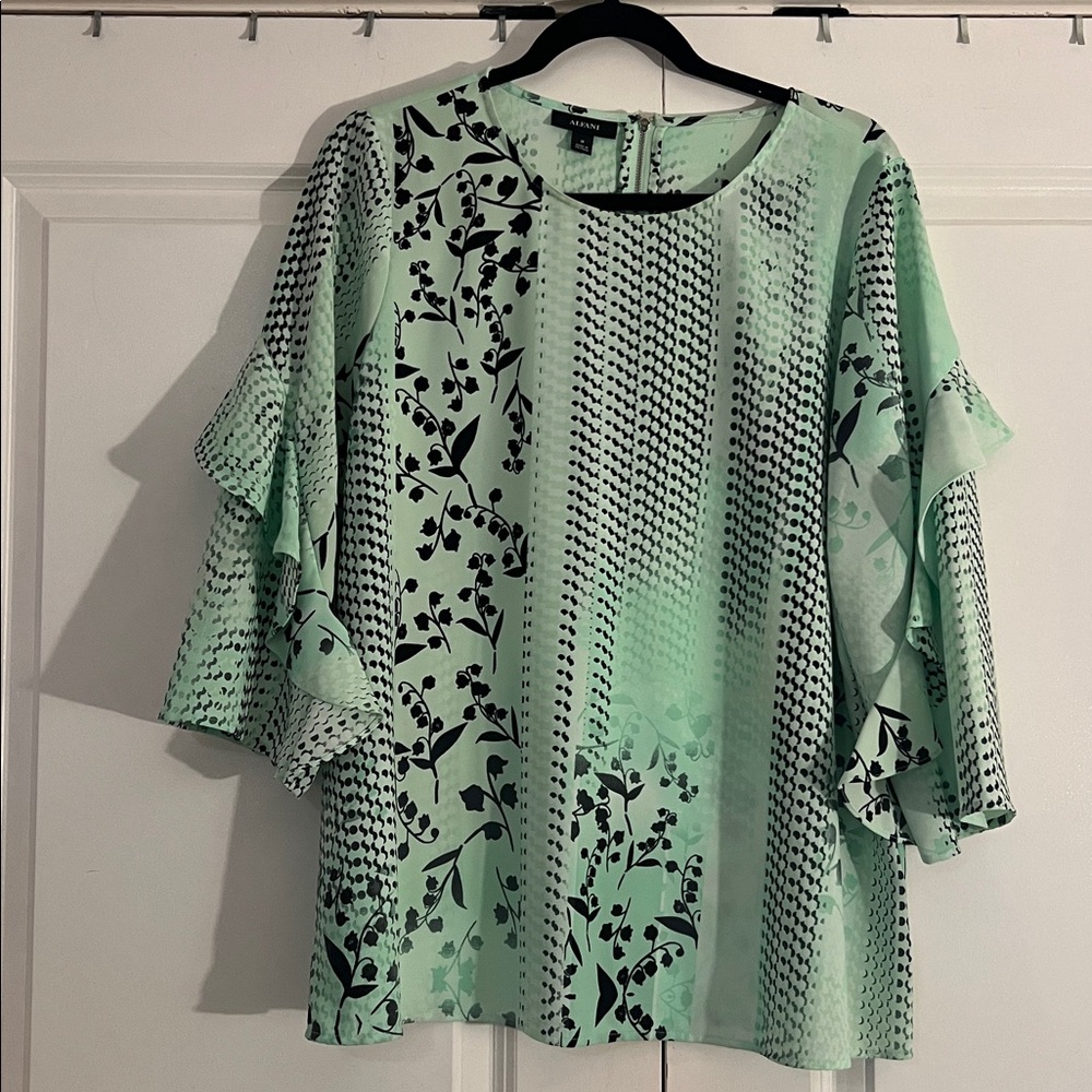 Mint Green and Black Patterned Blouse